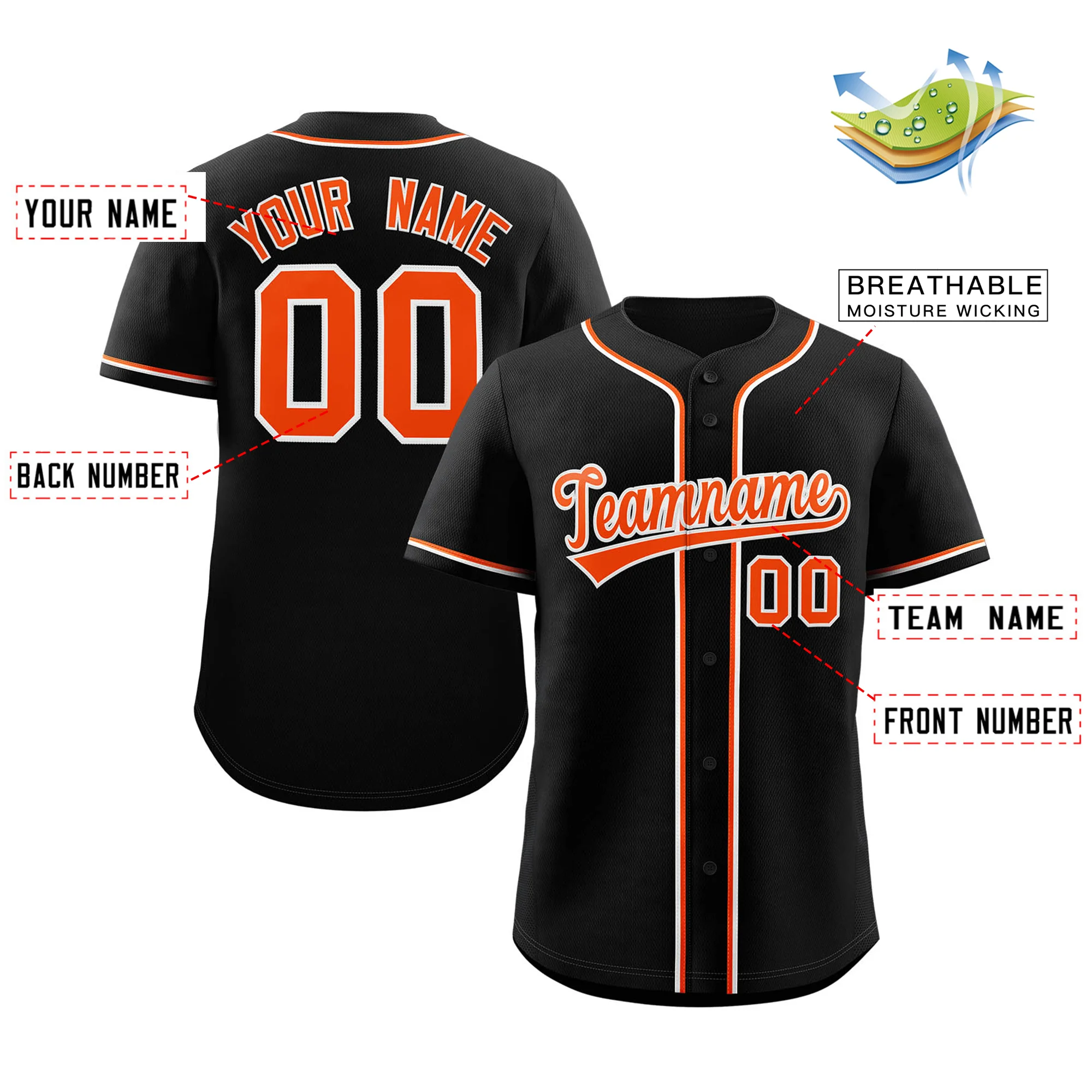 Hcwe Custom Black Orange-White Classic Style Authentic Baseball Jersey