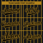 Hcwe Custom Black Old Gold Stripe Fashion Design Full Button Authentic Baseball Jersey