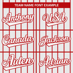 Hcwe Custom White Red Stripe Fashion Design Full Button Authentic Baseball Jersey