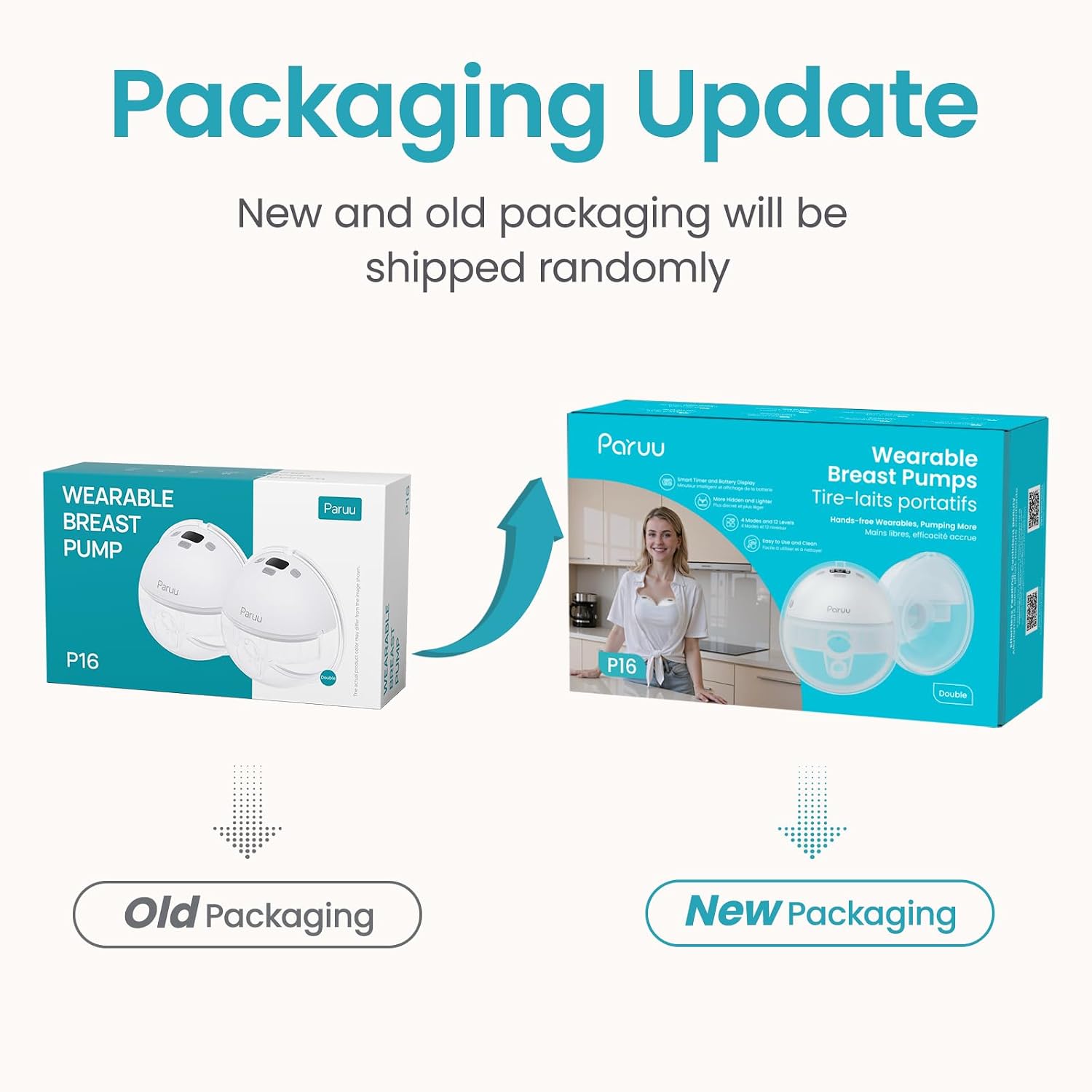 Paruu Hands Free Breast Pump P16, Wearable Breast Pump Electric Portable with 4 Modes & 12 Levels, Max 309mmHg Strong Suction 19/21/24mm Flange Inserts Wearable Breastfeeding Pump, 2 Pack White