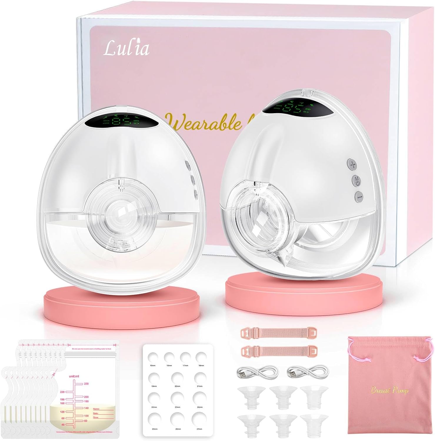 Lulia Breast Pump Hands Free, 4 Mode and 9 Level Wearable Breast Pump | Strong Suction, Painless, Anti-Backflow, BPA Free, Portable Electric Breast Pumps with 17/19/21/24MM Flanges