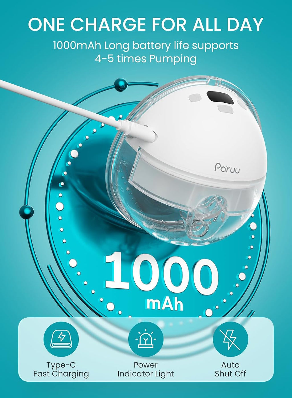 Paruu Hands Free Breast Pump P16, Wearable Breast Pump Electric Portable with 4 Modes & 12 Levels, Max 309mmHg Strong Suction 19/21/24mm Flange Inserts Wearable Breastfeeding Pump, 2 Pack White