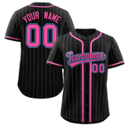 Hcwe Custom Black Pink-Gray Stripe Fashion Design Full Button Authentic Baseball Jersey