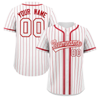 Hcwe Custom White Red Stripe Fashion Design Full Button Authentic Baseball Jersey